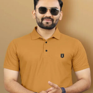 Men Solid Polo Neck Polyester Yellow T-Shirt