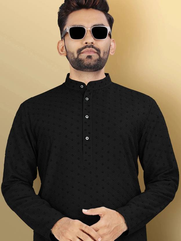Men Self Design Jacquard Straight Punjabi - Image 3