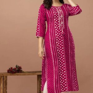 Women Embroidered Cotton Rayon Straight Ladies Kurti