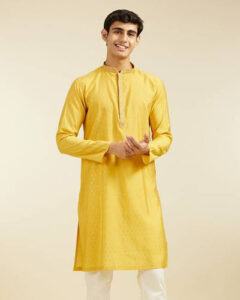 Men Printed, Chikan Embroidery Art Silk Straight Panjabi