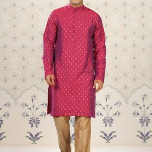 Men Printed Pure Cotton Straight Panjabi Pink