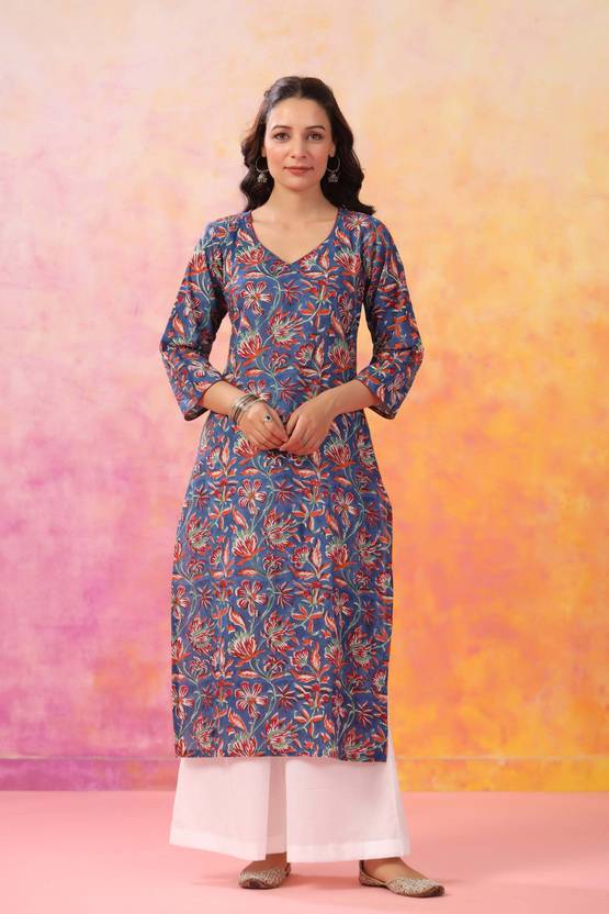 Women Floral Print Cotton Rayon Straight Ladies Kurti - Image 4