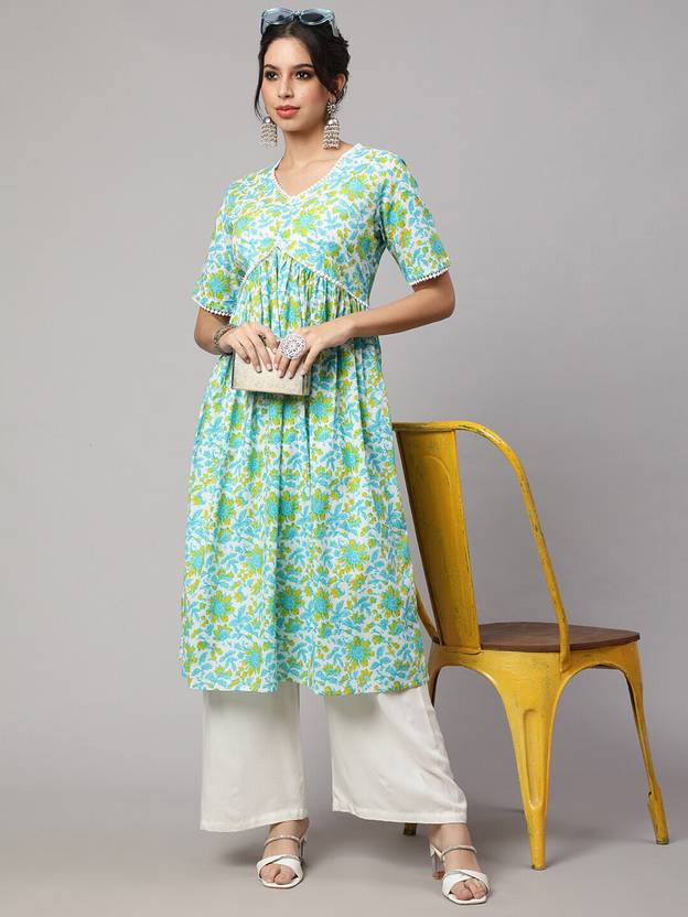 Women Floral Print Cotton Rayon Straight Ladies Kurti - Image 3
