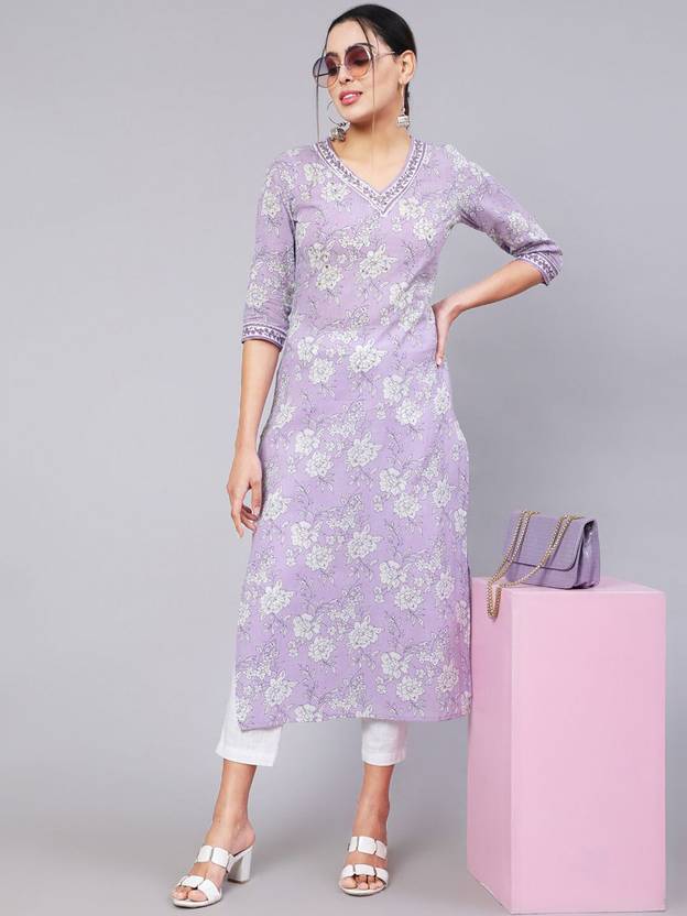 Women Floral Print Cotton Rayon Straight Ladies Kurti - Image 2