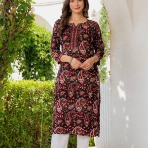 Women Printed Viscose Rayon Straight Ladies Kurti